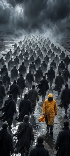 traveler in saffron coat