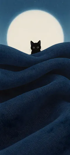black cat behind linen