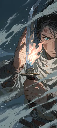 swordsman with flame