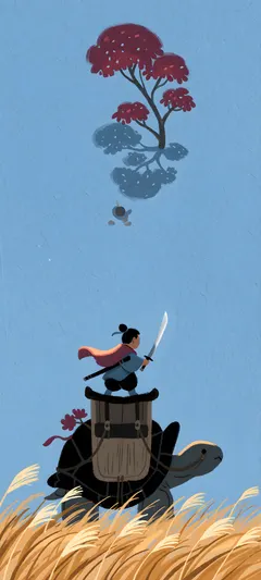 swordsman riding giant tortoise