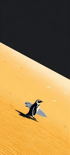 penguin with surfboard