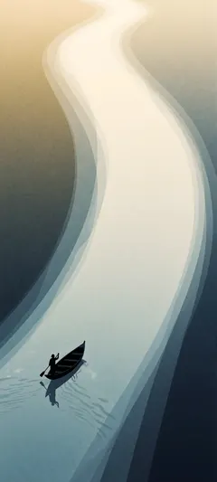 boatwoman in crescent canoe