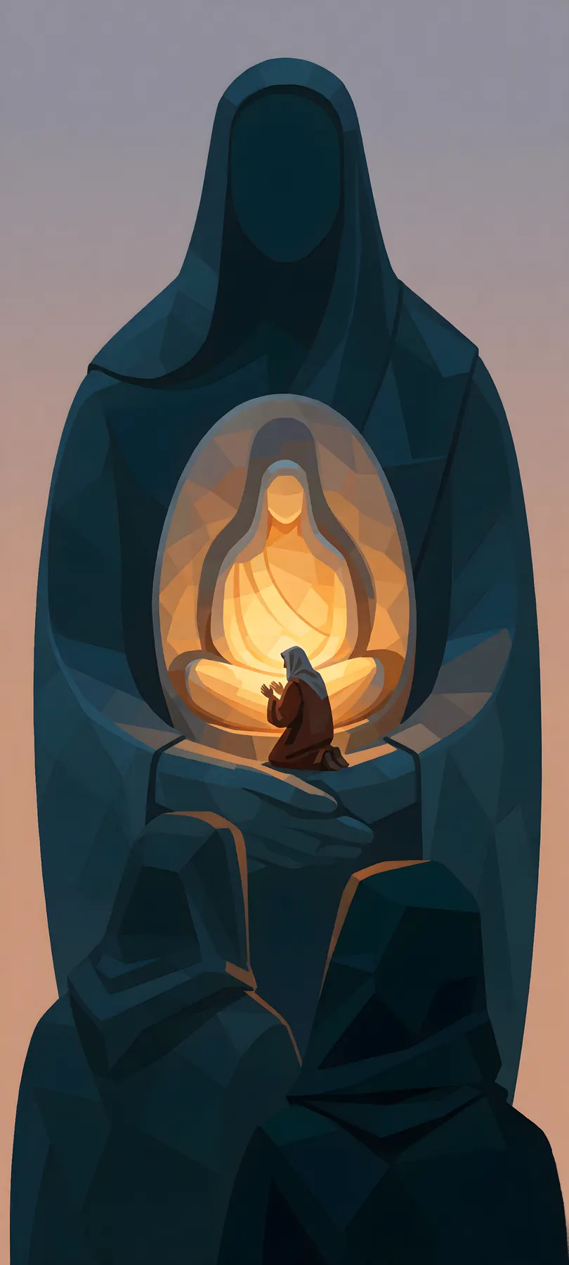 kneeling robed pilgrim