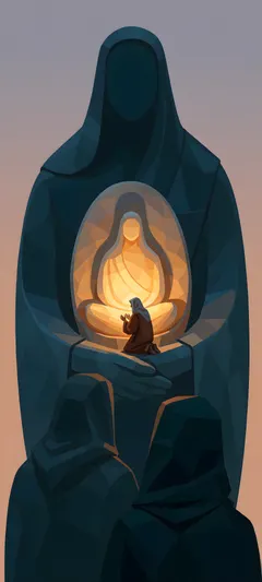 kneeling robed pilgrim