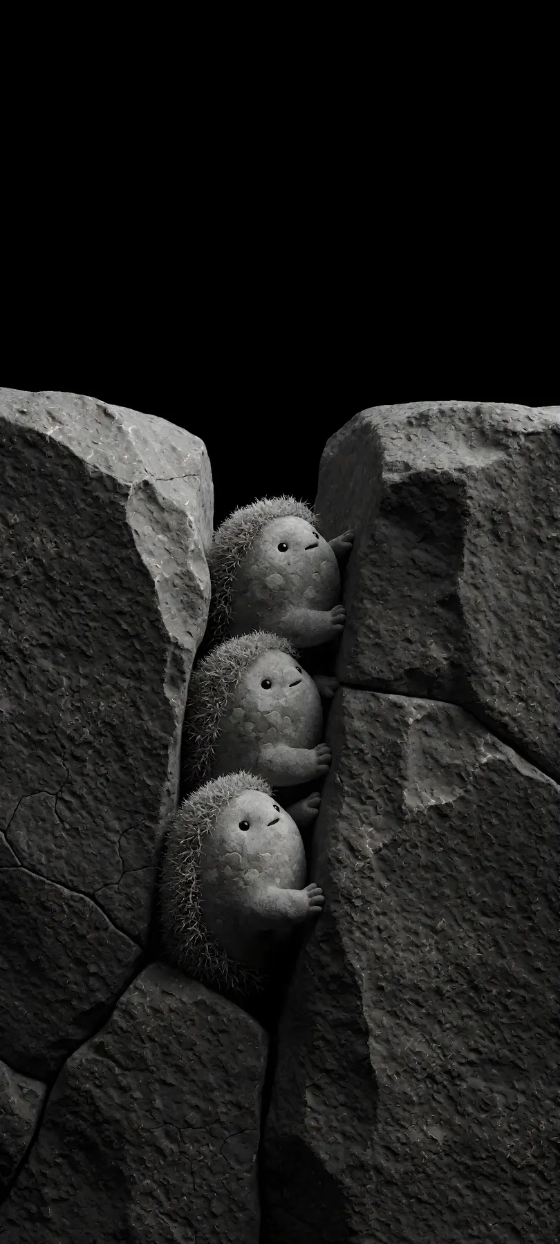 three pebble creatures