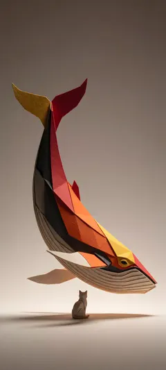 paper whale above cat