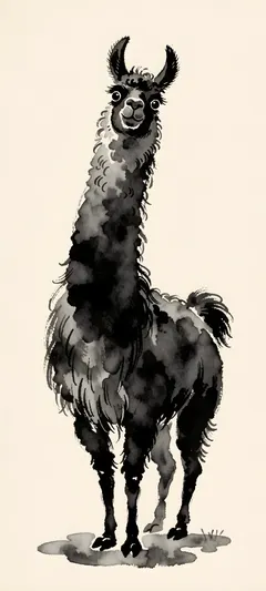 llama rising from ink