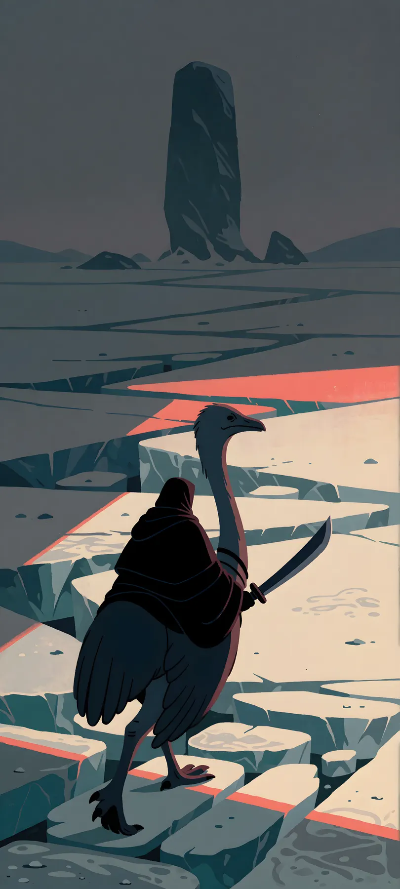 pilgrim riding flightless bird