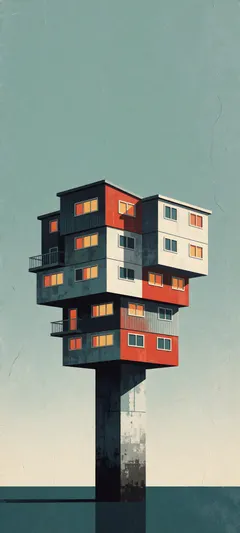 amber-lit windows