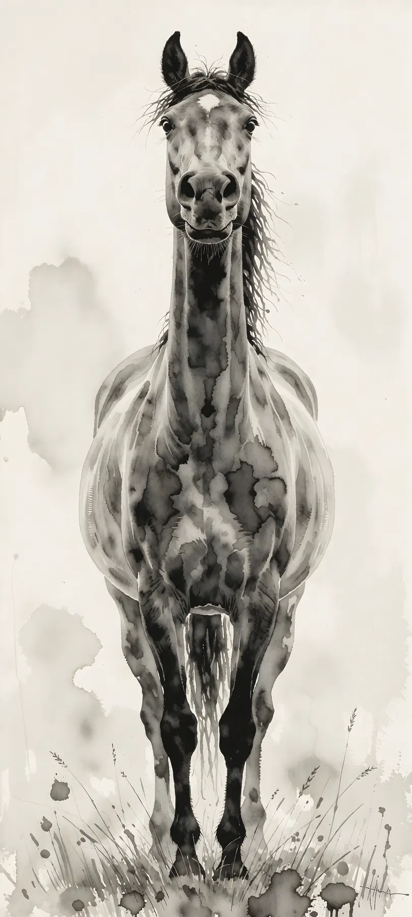 elongated startled horse