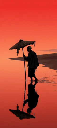 elderly wanderer with parasol