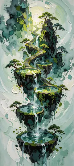 floating waterfall garden