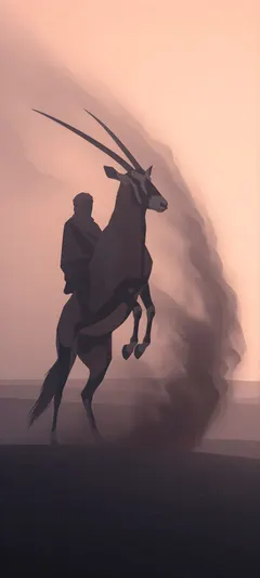nomad riding rearing oryx