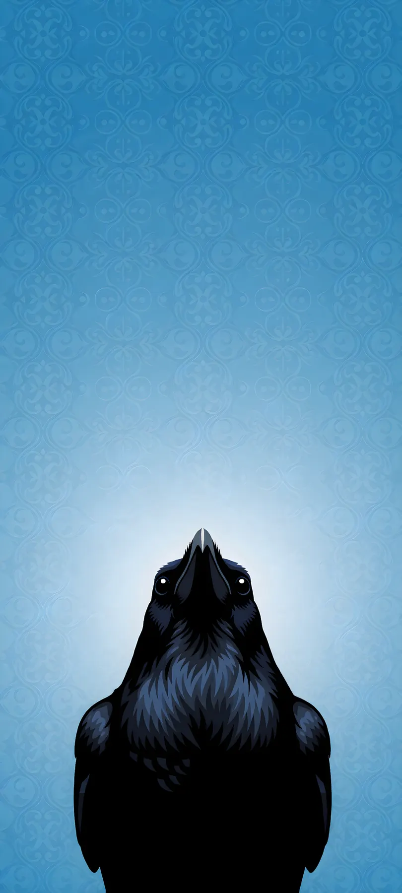 wide-eyed black raven