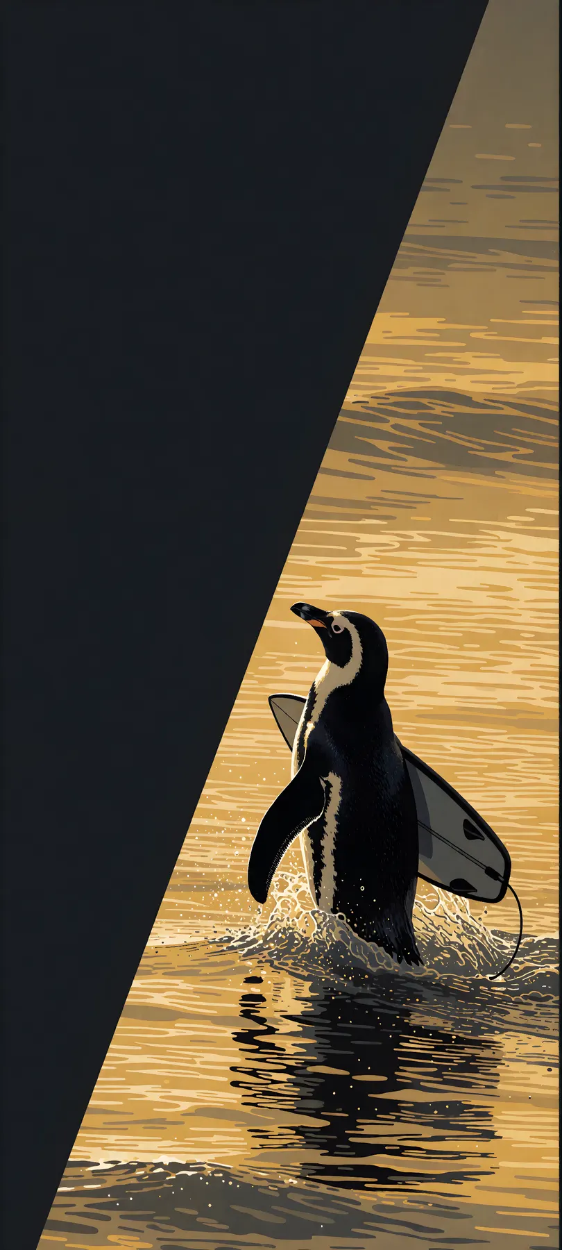 penguin with surfboard