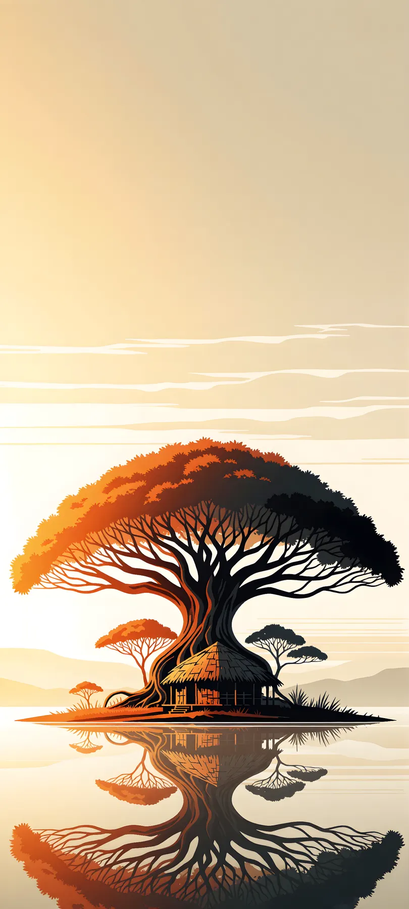 tree sheltering island hut
