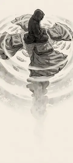 meditating hooded wanderer