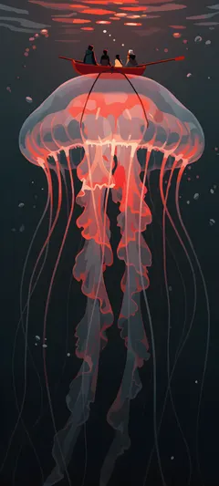 skiff-carrying glowing jellyfish