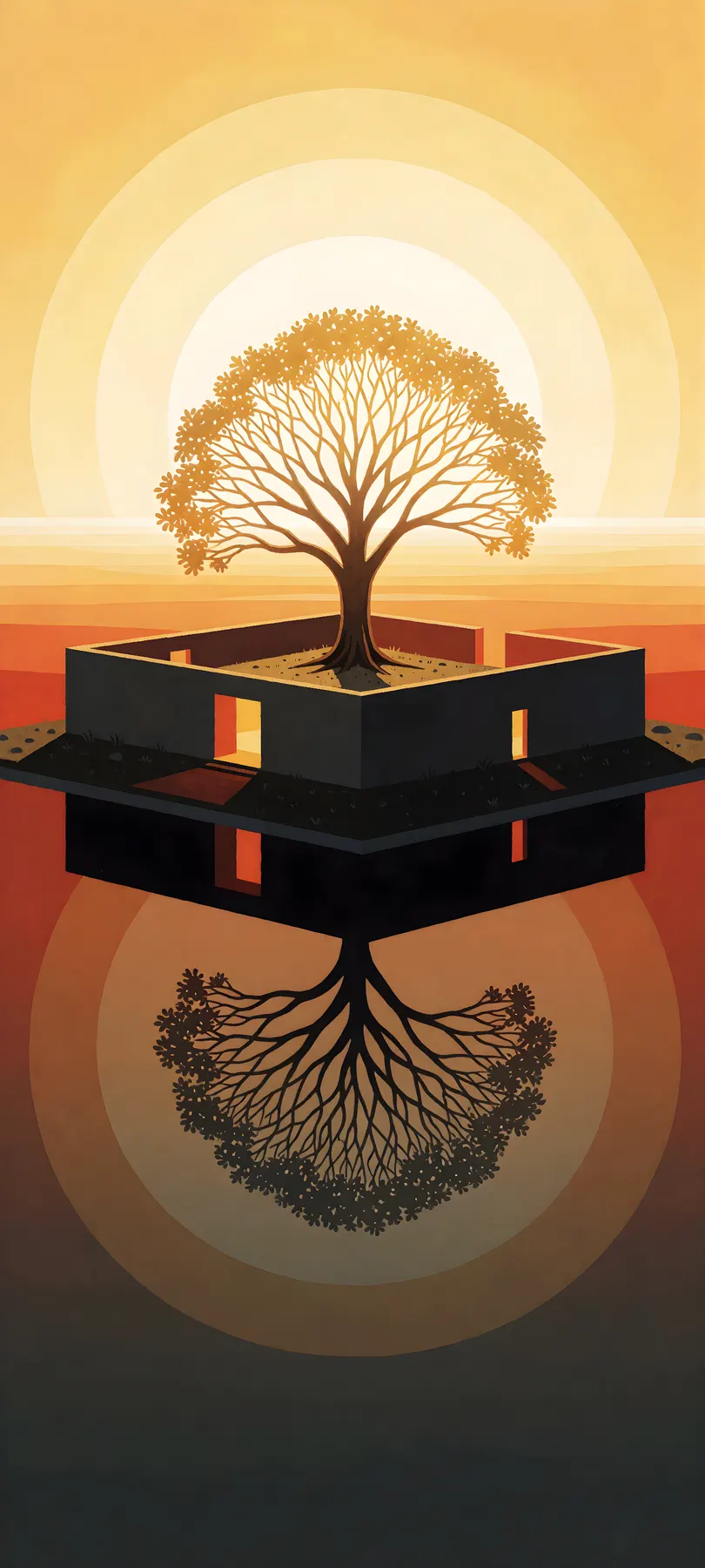 luminous tree courtyard