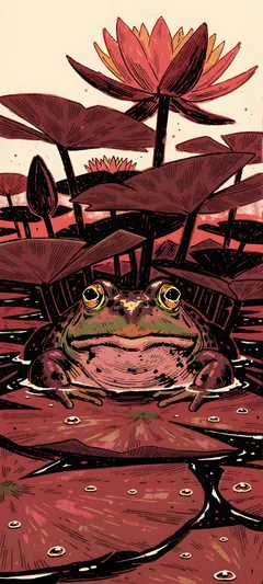 bullfrog on lily pad