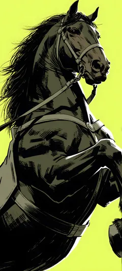 rearing dark warhorse