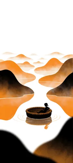 child in reed coracle