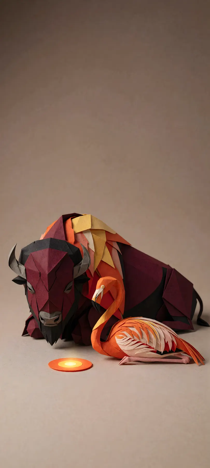 paper bison and flamingo