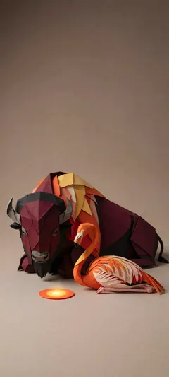 paper bison and flamingo