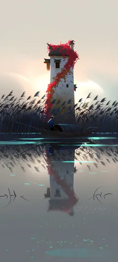 vine-wrapped white tower