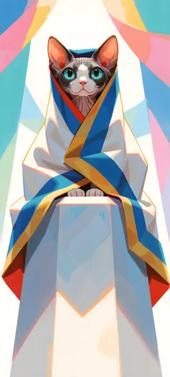 blanket-wrapped sphinx cat