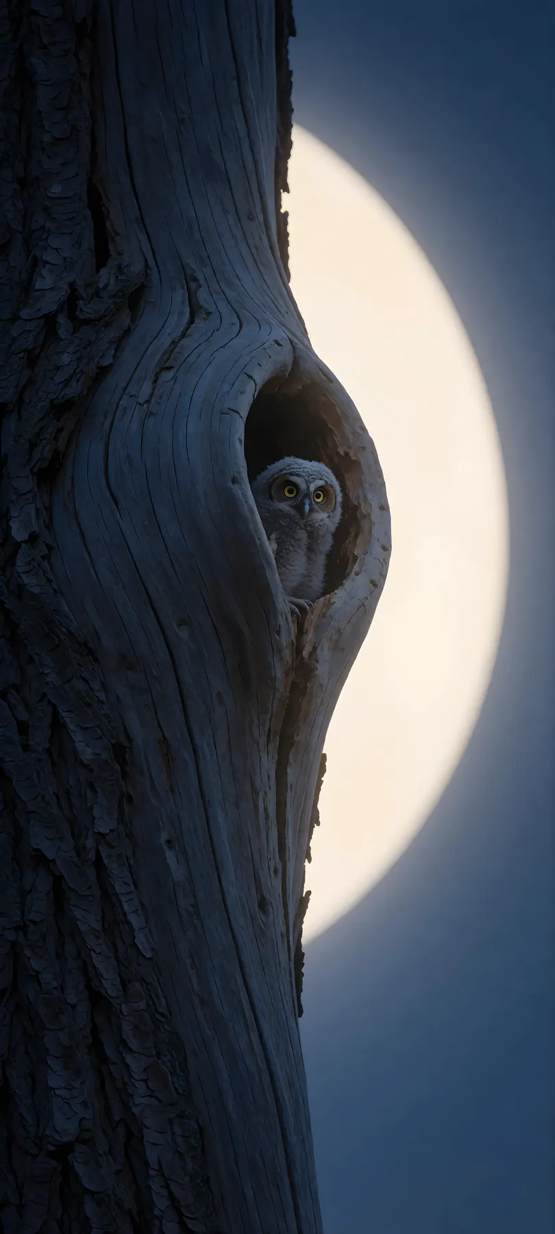 owl chick in hollow