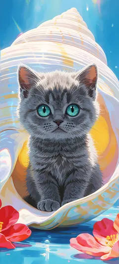 kitten inside giant shell