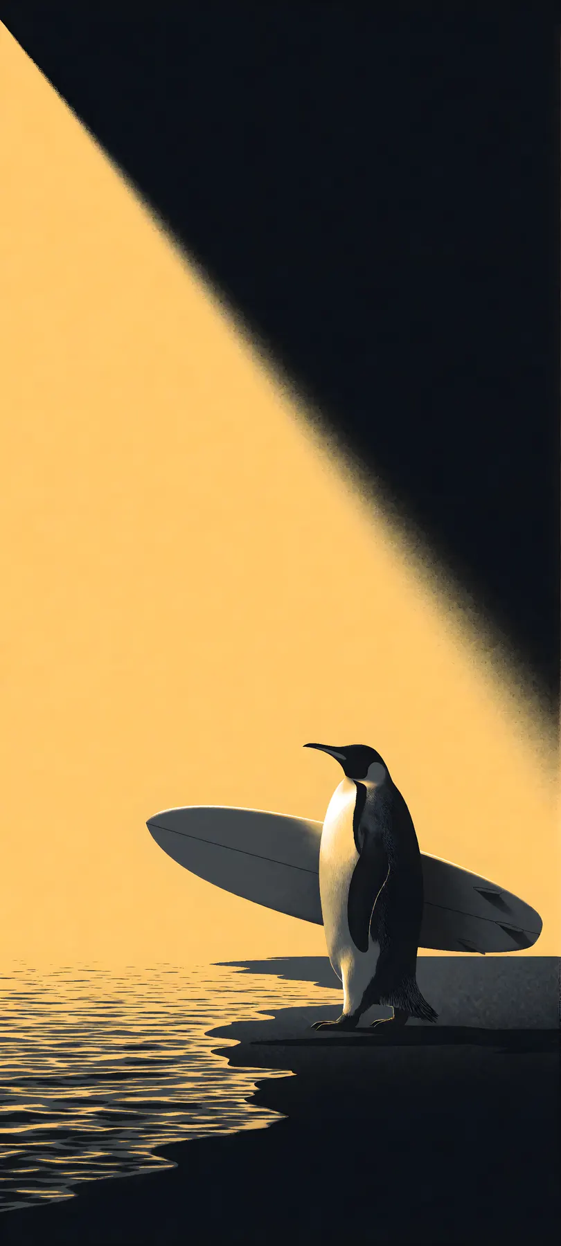 penguin with surfboard