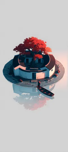crimson courtyard tree