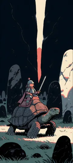 warden riding immense tortoise
