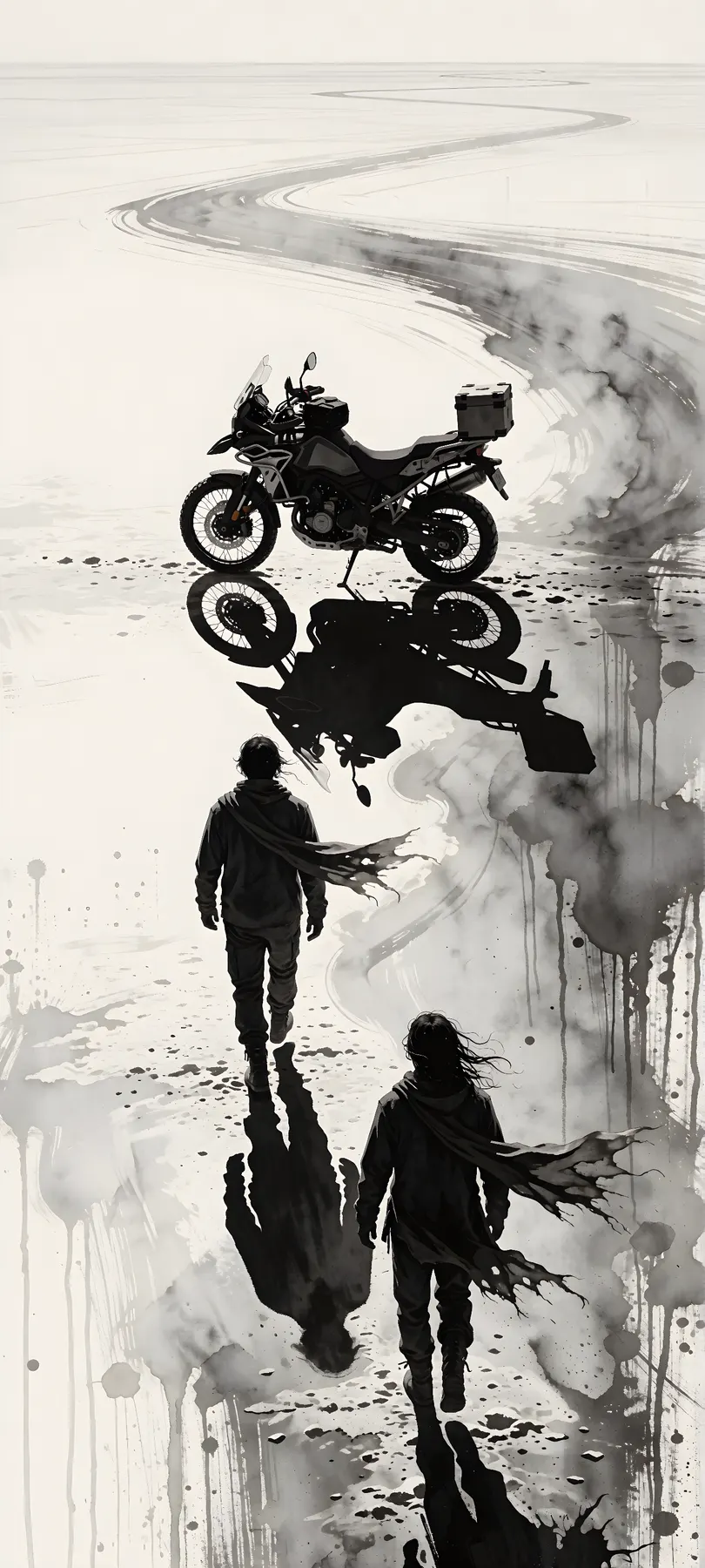 traveler overlooking parked motorcycle