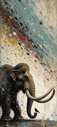 kneeling mammoth and bird