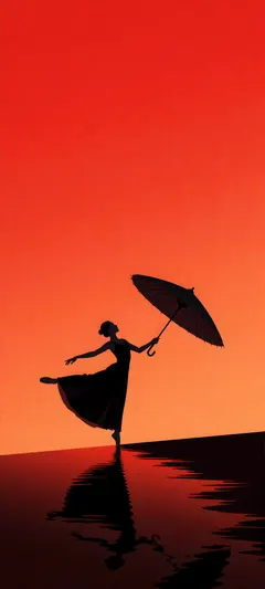 dancer beneath tilted umbrella