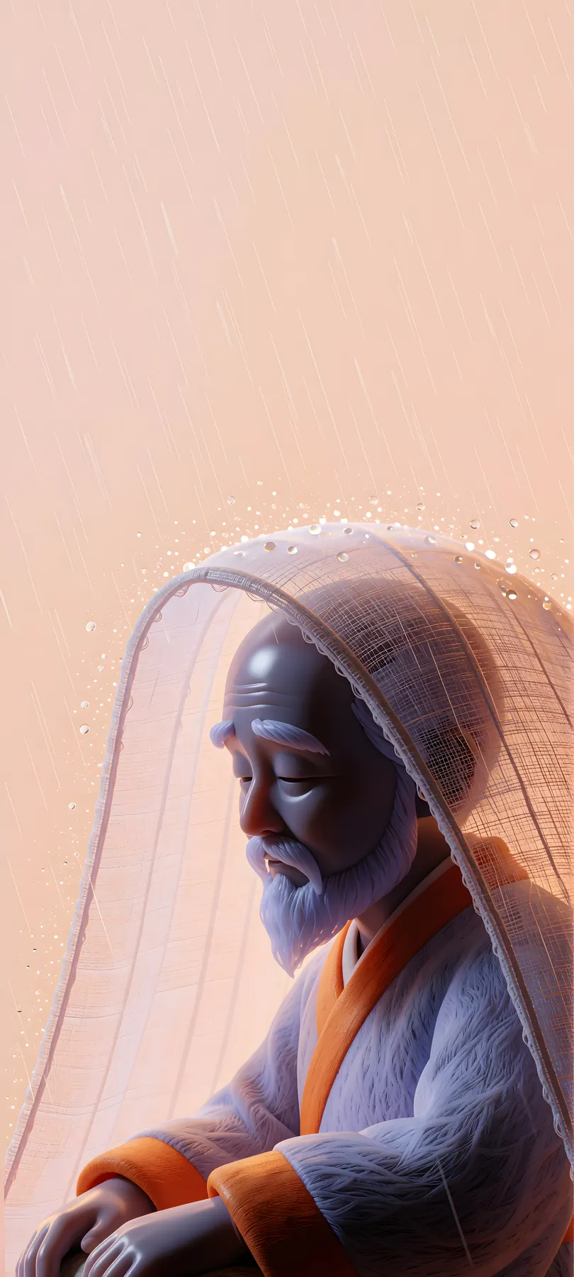 hooded elderly traveler