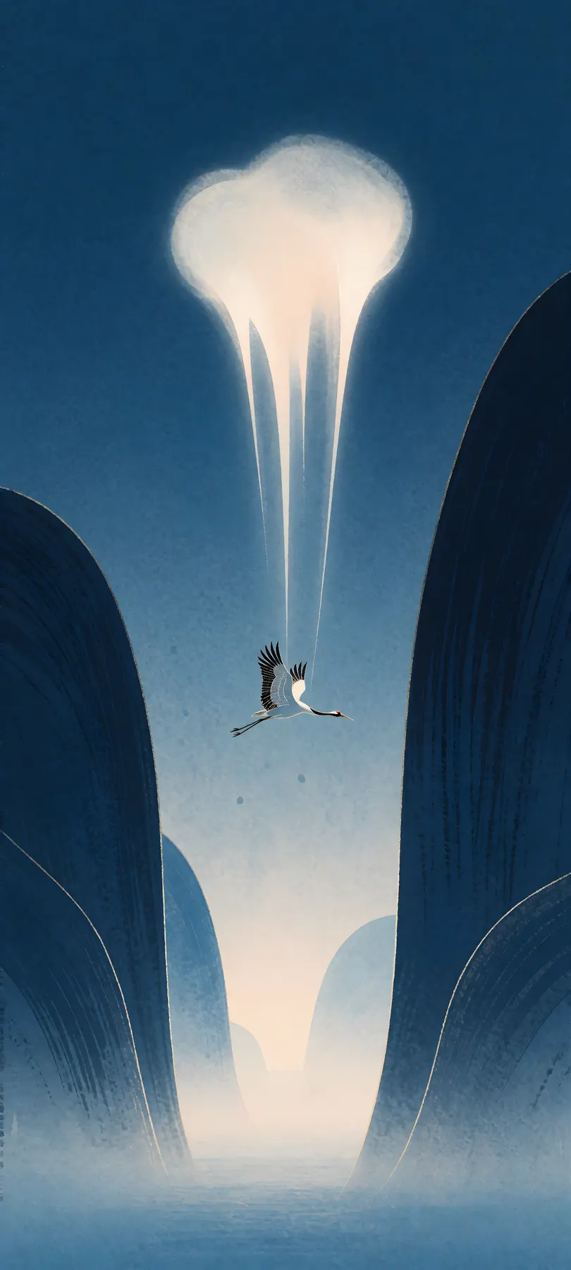 solitary flying crane