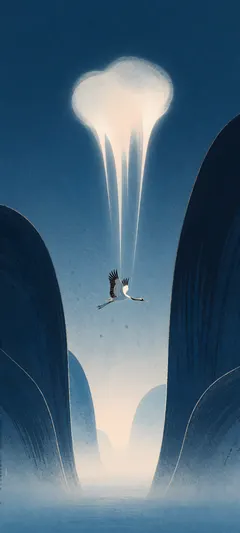 solitary flying crane