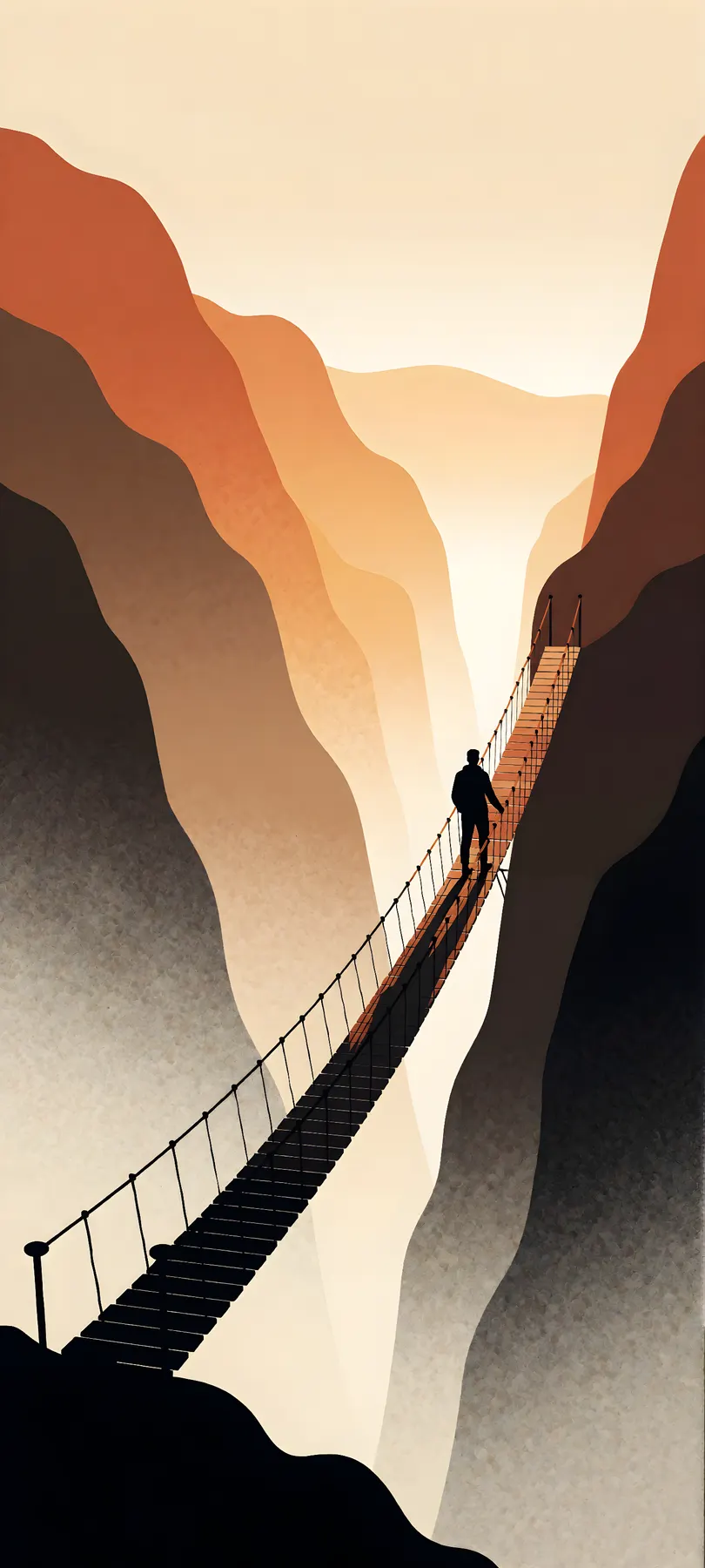 traveler on suspended bridge