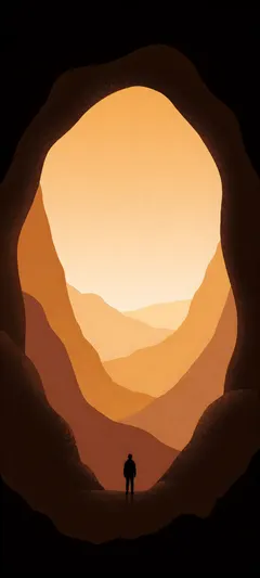 wanderer at cave entrance