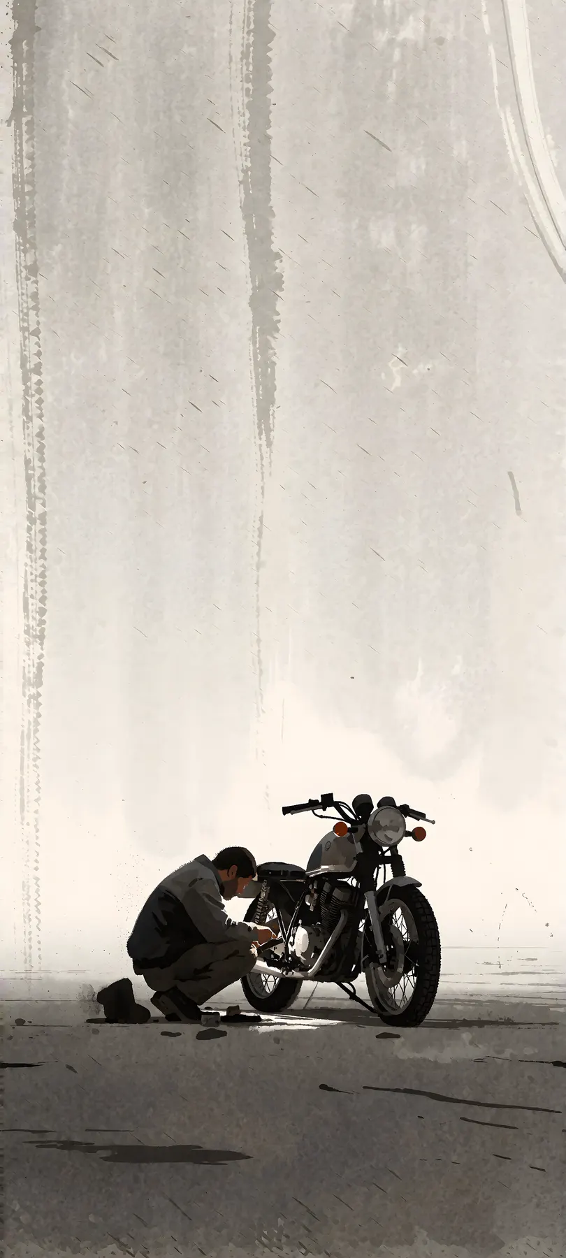 traveler repairing motorcycle