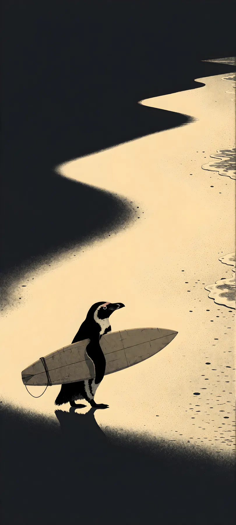 penguin with surfboard