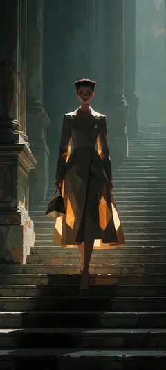 woman descending staircase