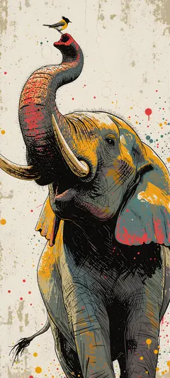 weathered elephant and bird