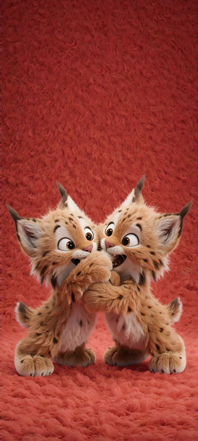 tugging lynx cubs