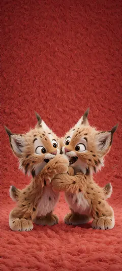 tugging lynx cubs