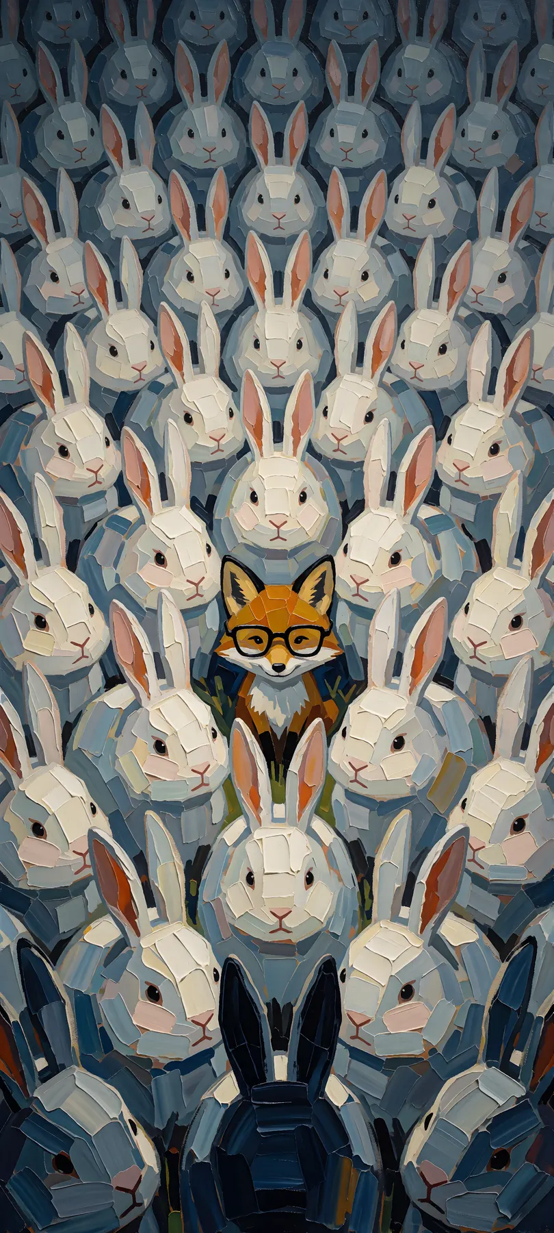 bespectacled fox among rabbits